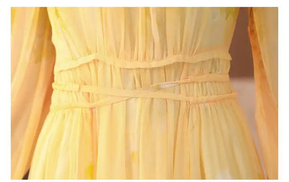 Women's Floral Silk Long Sleeve Bodycon Maxi Prom Dress