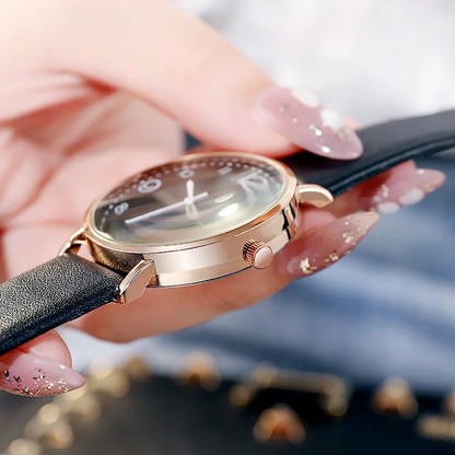 Women's Stainless Steel Dial & Leather Bracelet Quartz Watch