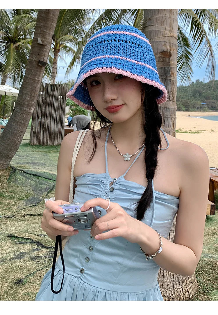 Colorful Woven Hollow Bucket Hats