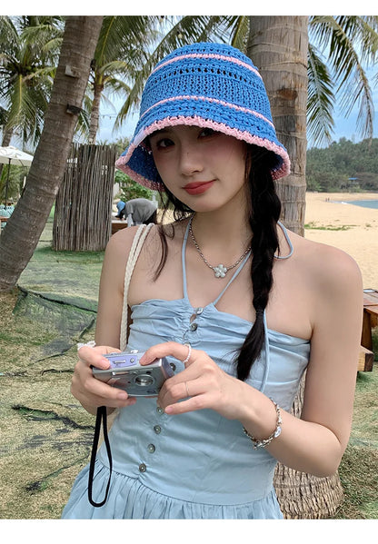 Colorful Woven Hollow Bucket Hats