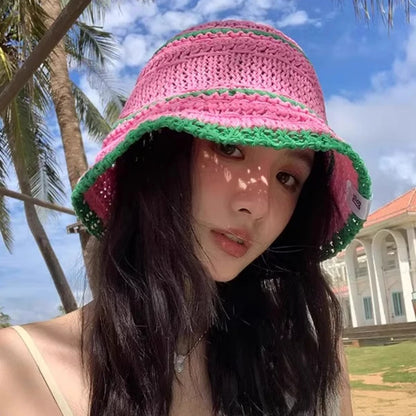 Colorful Woven Hollow Bucket Hats
