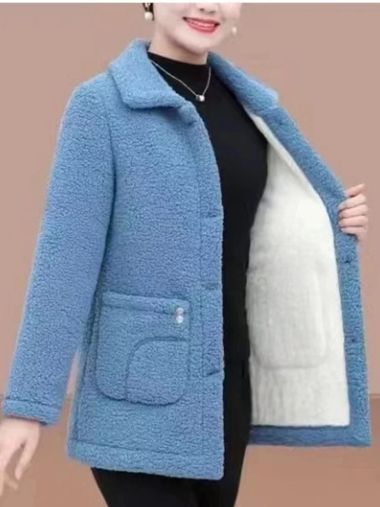 Manteau en polaire d'agneau épais pour femme