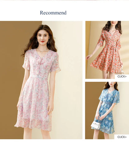 Floral Chiffon V-Neck A-line Dress