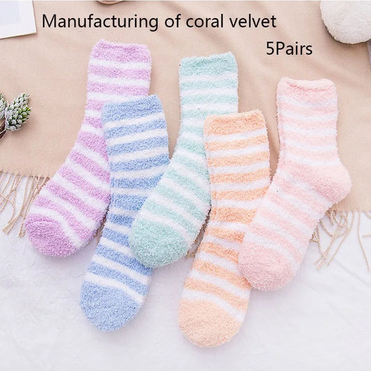 Women's Striped Coral Fleece Sleep Socks