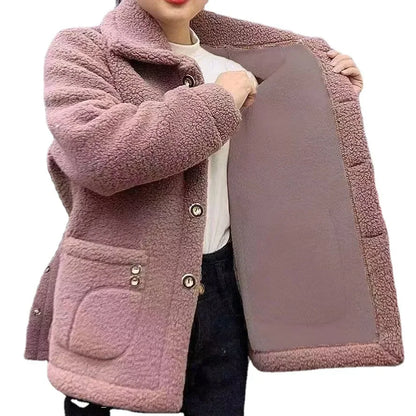 Manteau en polaire d'agneau épais pour femme