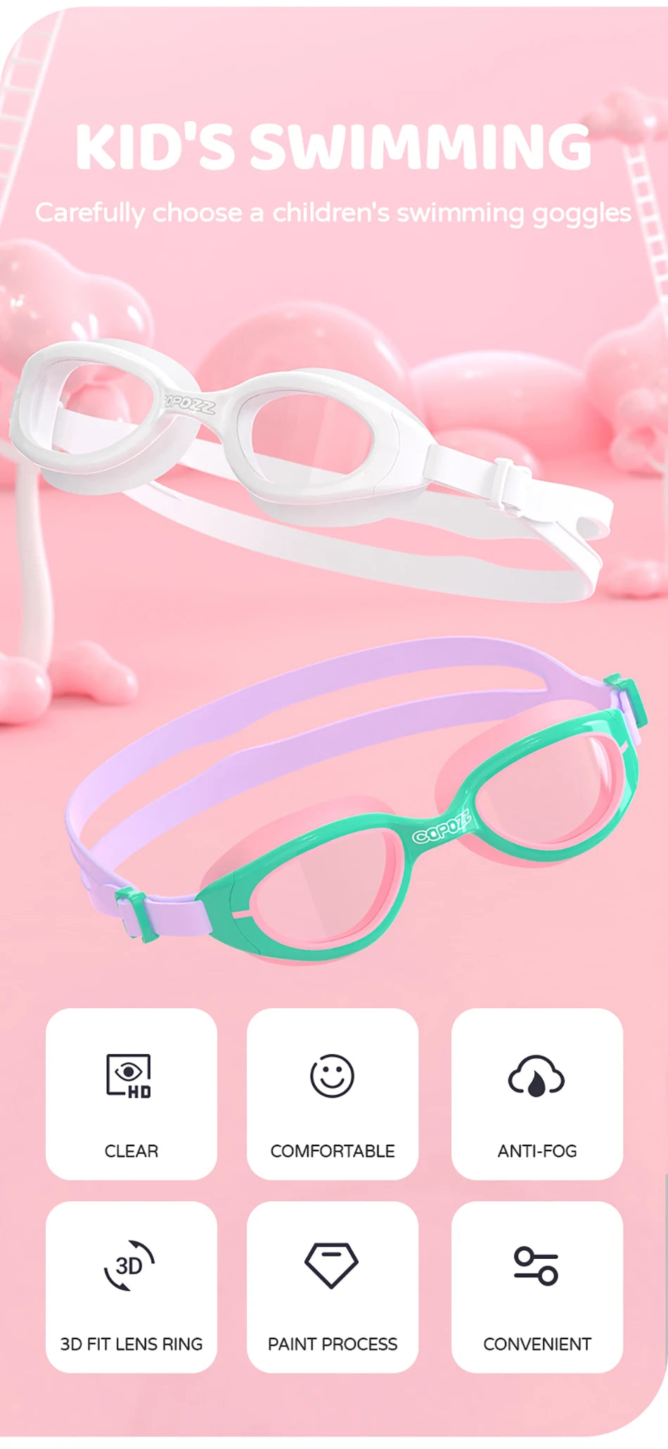 Lunettes de natation étanches et antibuée pour enfants