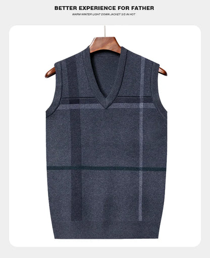 Gilet pull sans manches à col en V tricoté pour hommes