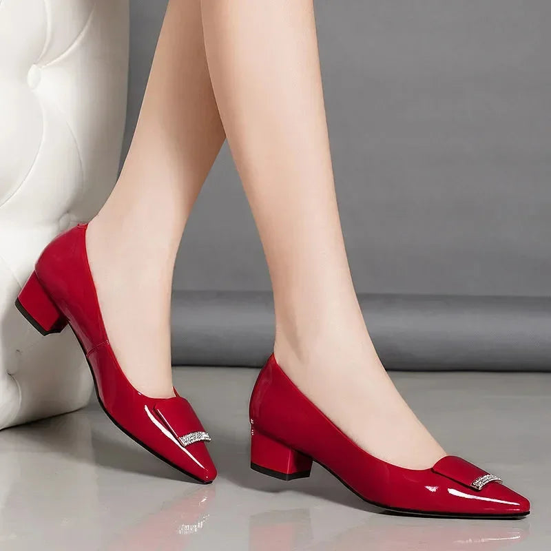 Women's Chic Crystal Square Heel Pumps