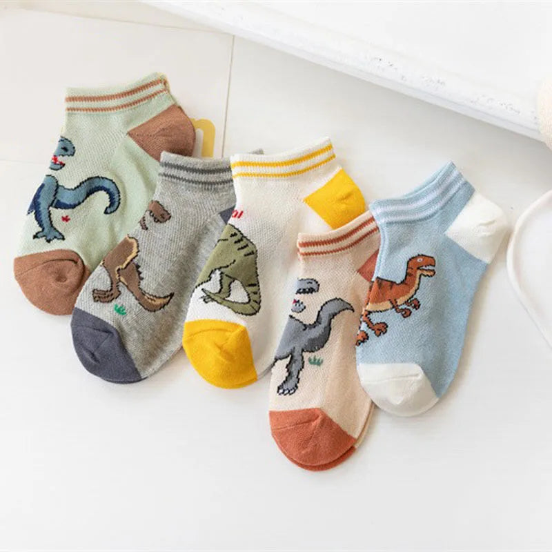 5 paires de chaussettes respirantes à motif de dinosaure