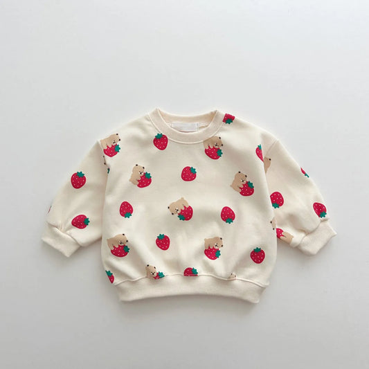 Hauts pull fraises pour bébé + pantalons de survêtement en coton, survêtement pour garçons