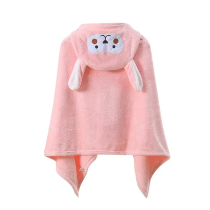 Kids' Hooded Bathrobe Coral Fleece Cartoon Cape Towel