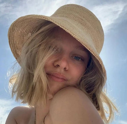 Women's Beach Sun Floppy Fisherman Crochet Straw Hat