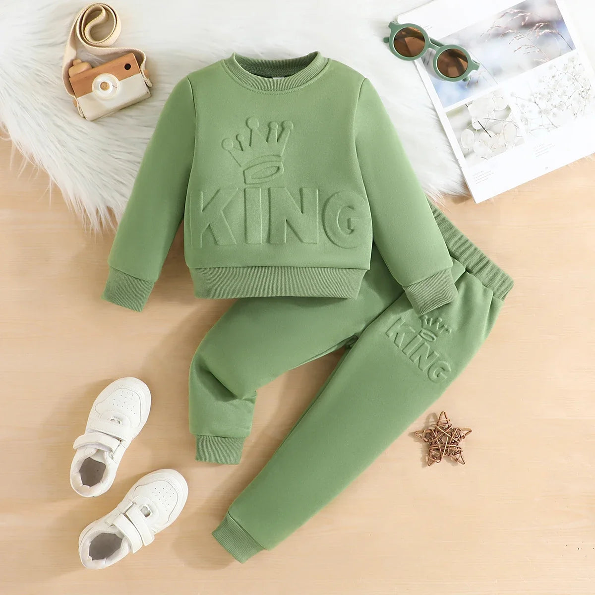 Ensemble de vêtements pour enfants garçons, t-shirts à manches longues avec lettres King mignonnes