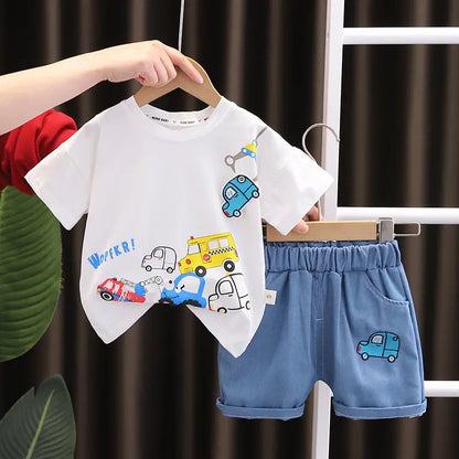 Baby Short Sleeve Round Neck Beach Printed T-shirt & Shorts