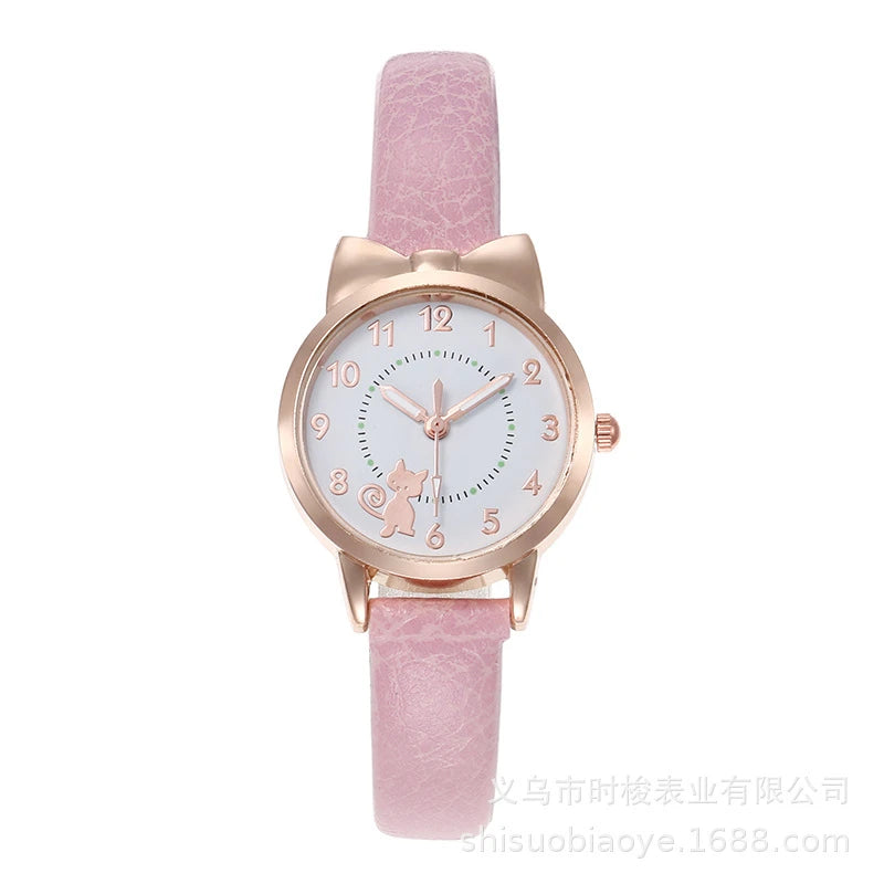 Women's PU Leather Strap Cute Cartoon Quartz Watches Jewlery Set