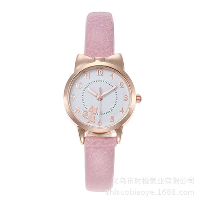 Women's PU Leather Strap Cute Cartoon Quartz Watches Jewlery Set