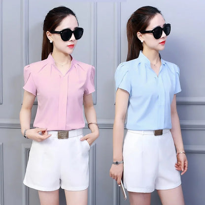 Short Sleeve Chiffon Office Women's Blouse