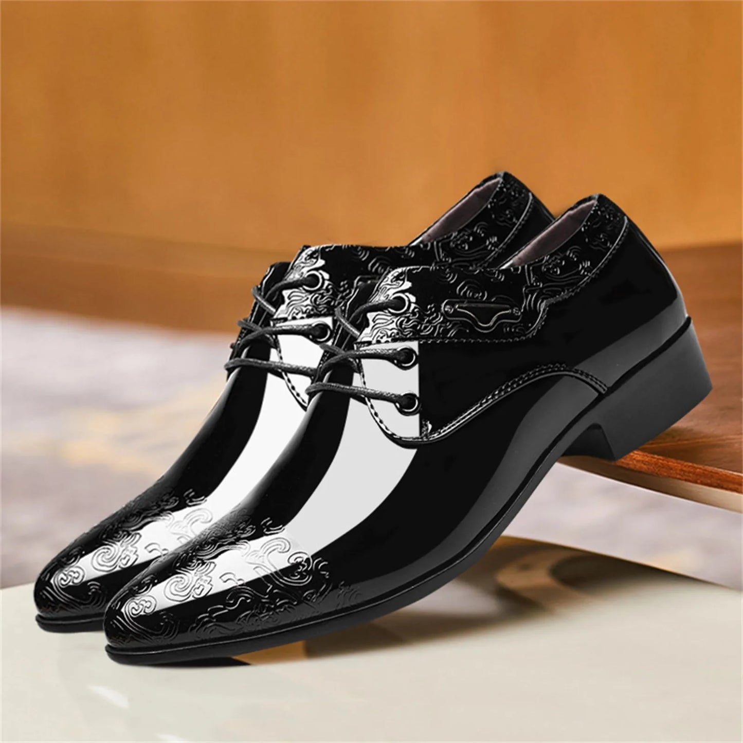 Chaussures Oxford noires en cuir à lacets et bout rond pour hommes 