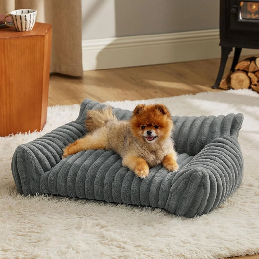 Non-slip Long Plush Dog Bed with Removable Cover