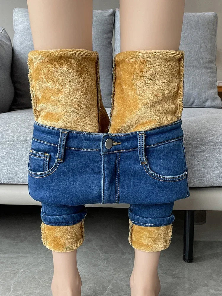 Fleece Velvet Elastic Women's Skinny Jeans