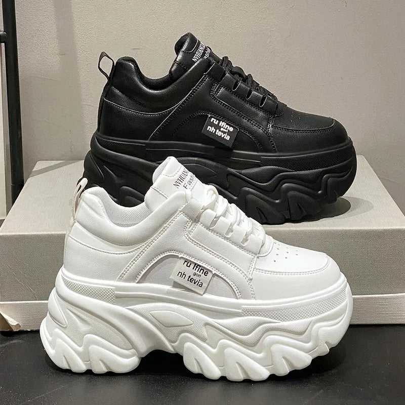 Women's Chunky White & Black Platform Sneakers