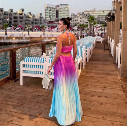 Gradient Pleated French Dress