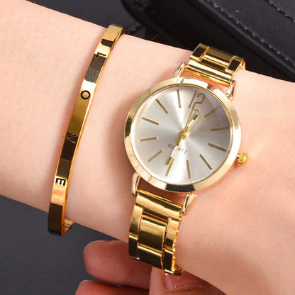 Women's Quartz Watch & LOVE 2 Pcs Bracelet Set