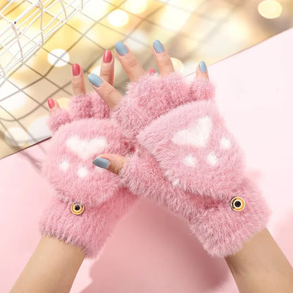 Fluffy Bear Paw Fingerless Gloves