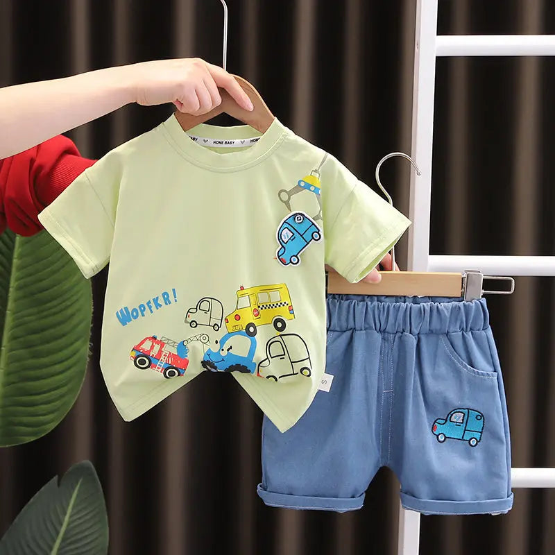Baby Short Sleeve Round Neck Beach Printed T-shirt & Shorts