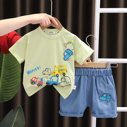 Baby Short Sleeve Round Neck Beach Printed T-shirt & Shorts