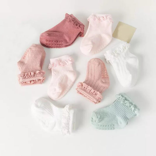 4 paires de chaussettes antidérapantes en coton pour bébés
