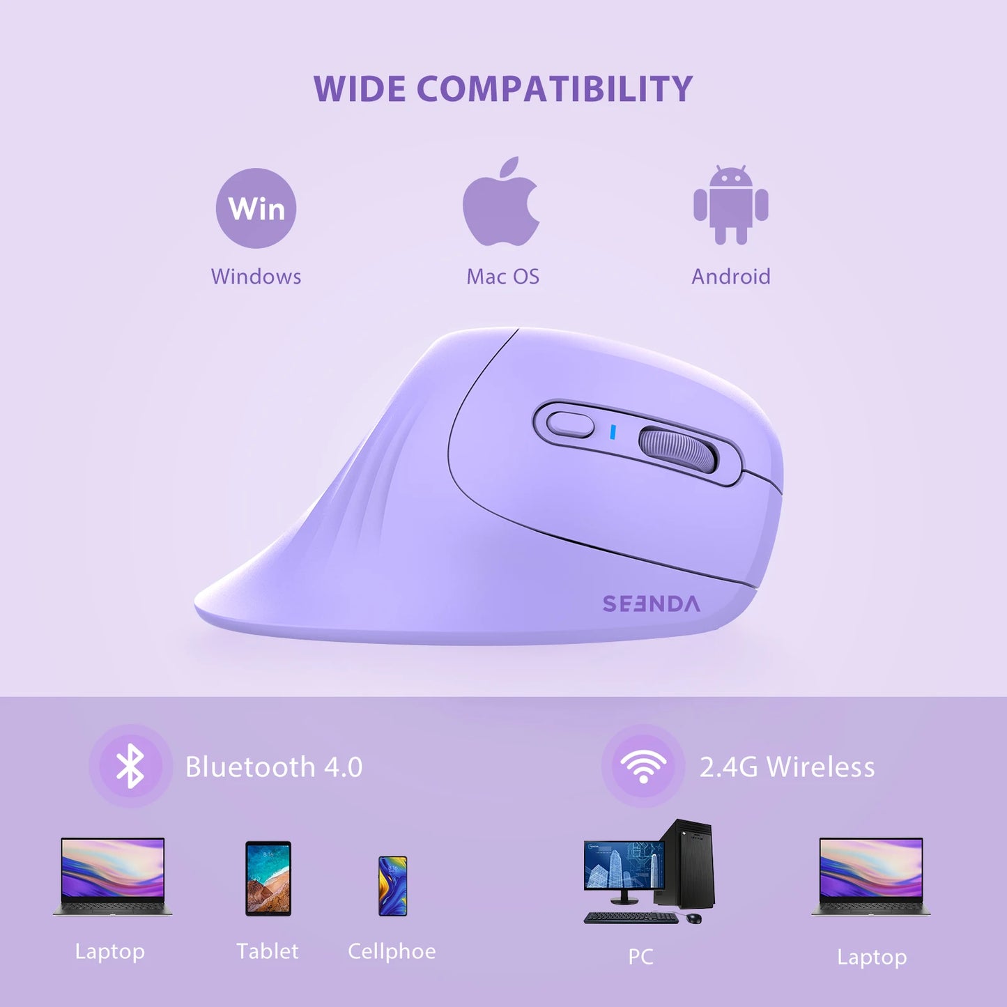 Bluetooth & 2.4G Wireless Ergonomic Mouse