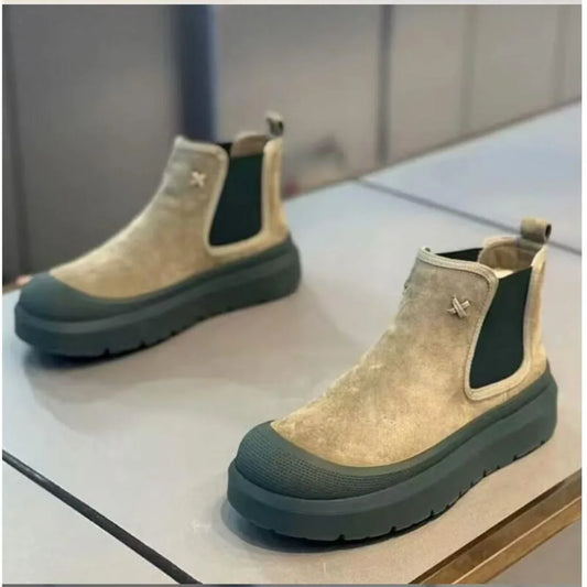 Herren-Plateau-Winterstiefel aus Leder mit rutschfester Oberfläche 