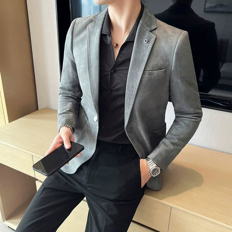 Men's Slim Fit Deerskin Plus Size Suit Velvet Suit Blazer