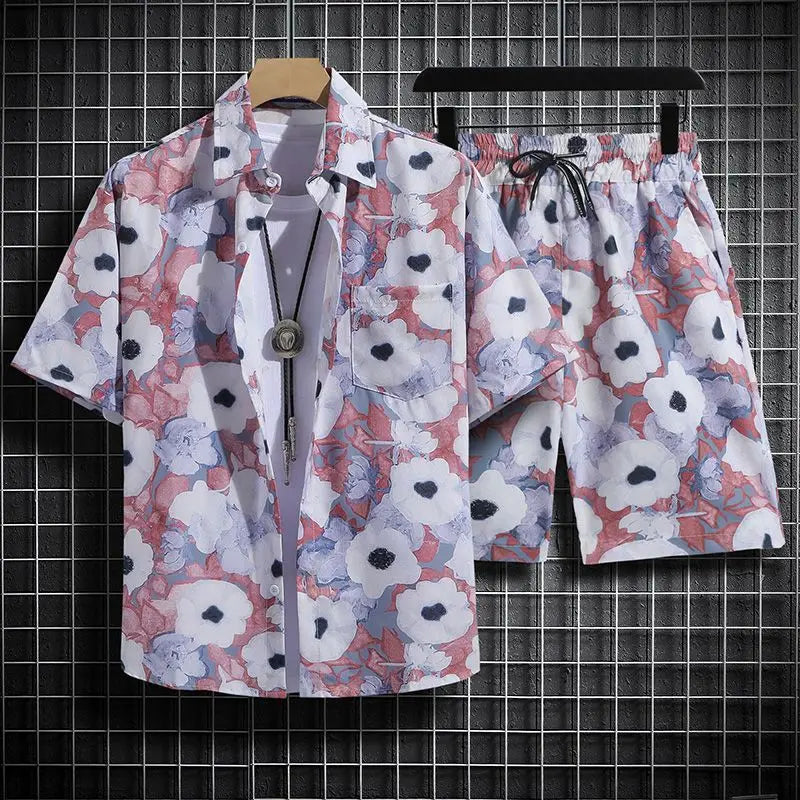 Summer Short-Sleeved Floral Men's Tracksuit