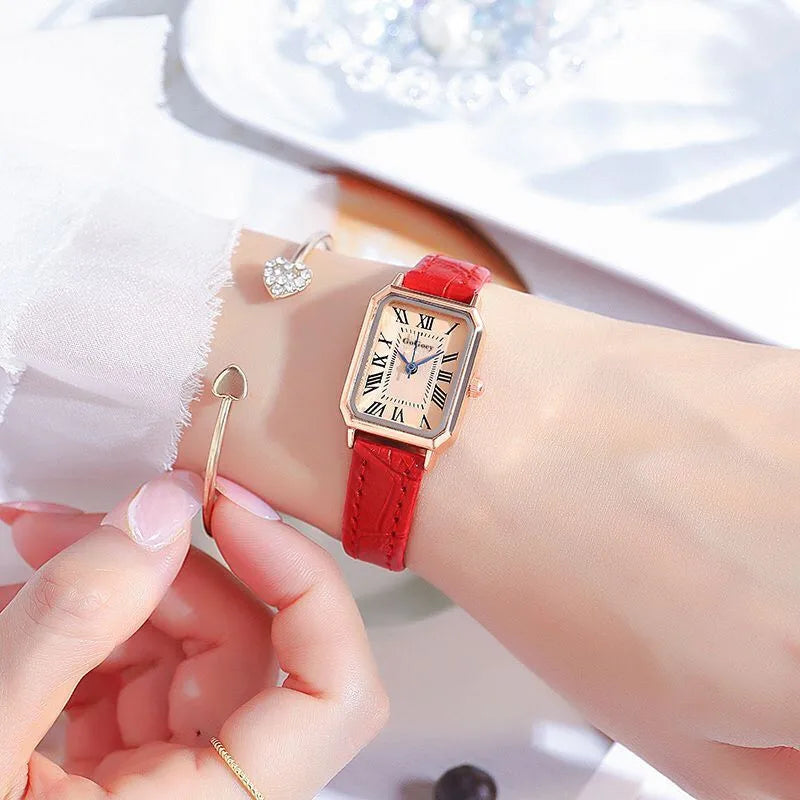 Women's Retro Digital Dial Square Leather Strap Watches