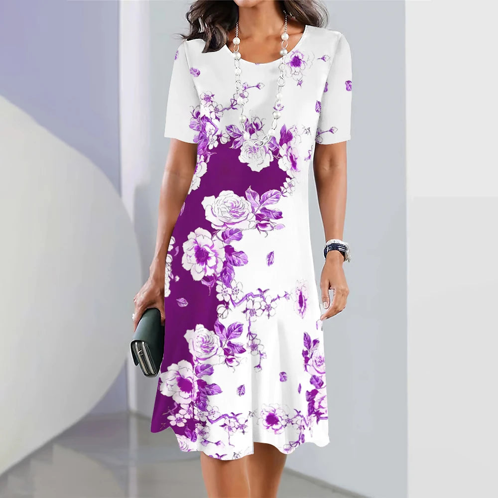 Women's Floral Print Patchwork Midi Dresses