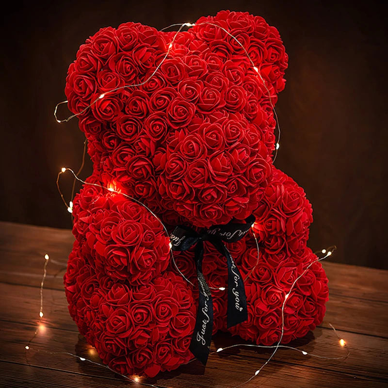 Boîte et lumière fleur artificielle ours en peluche cadeaux de Saint-Valentin