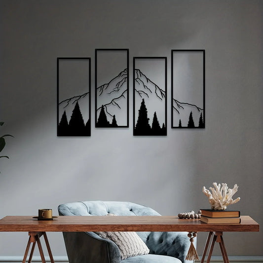 Art mural minimaliste en métal de montagne