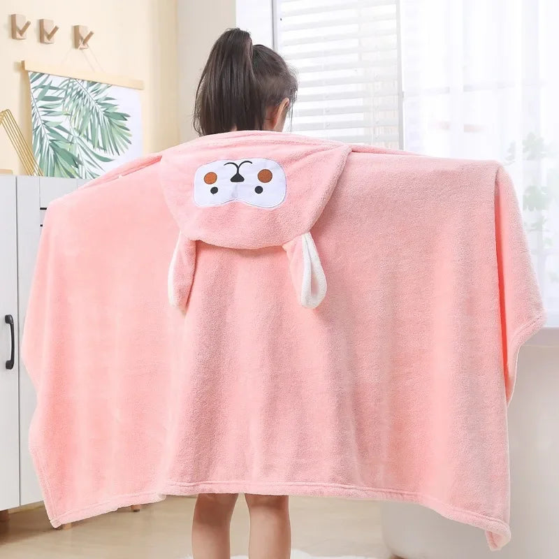 Kids' Hooded Bathrobe Coral Fleece Cartoon Cape Towel