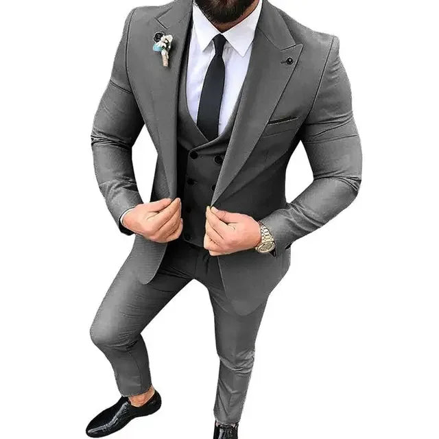 Costumes d'affaires formels pour hommes, coupe slim, à un bouton et revers en pointe