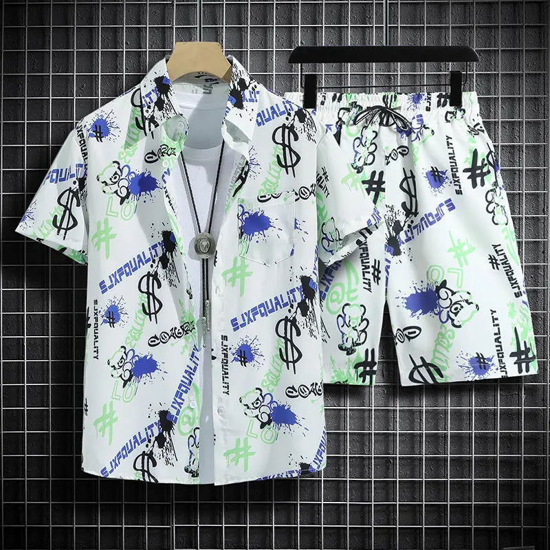 Summer Short-Sleeved Floral Men's Tracksuit