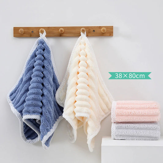 Striped Coral Fleece Towel with Water Absorption