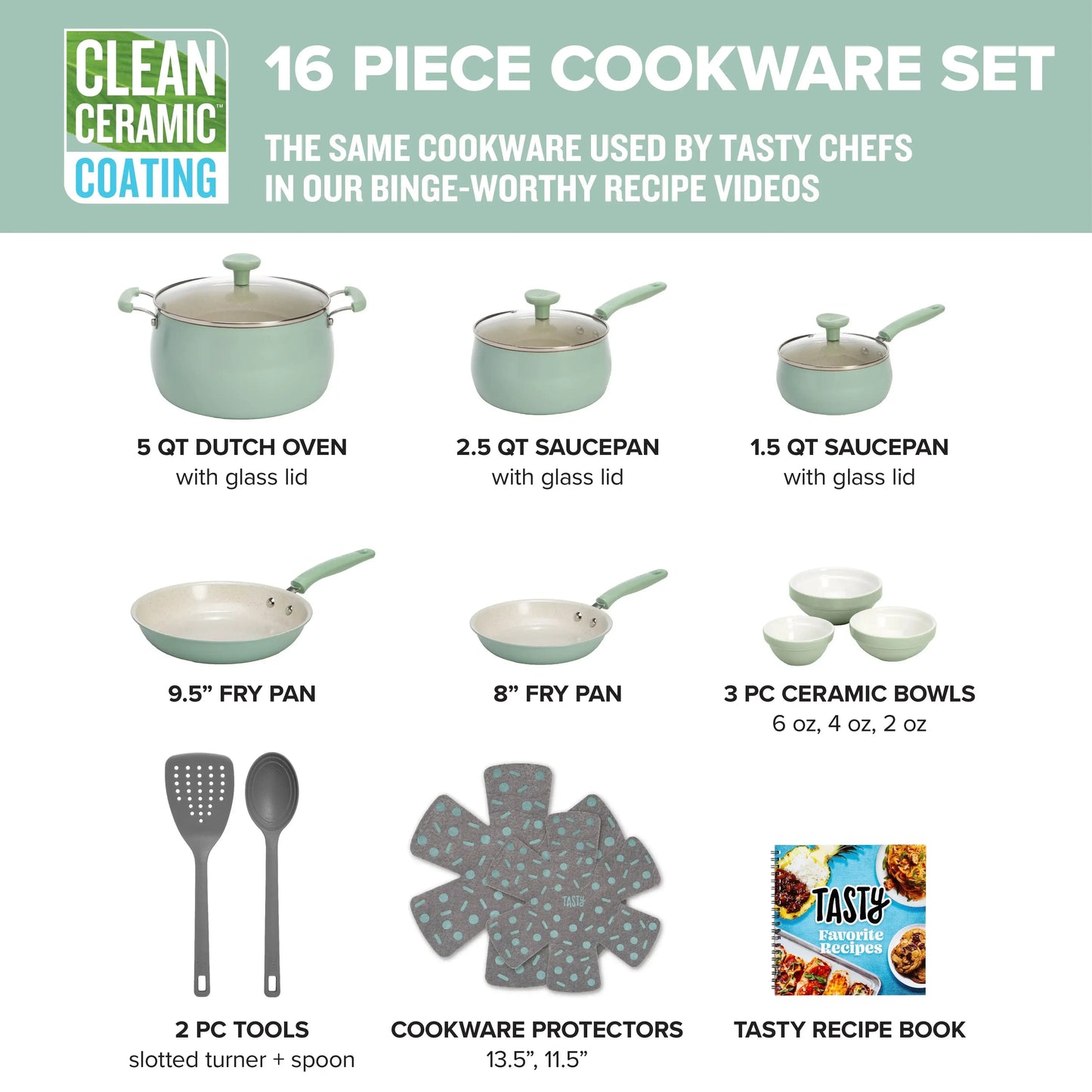 Batterie de cuisine en céramique antiadhésive en aluminium de 16 pièces