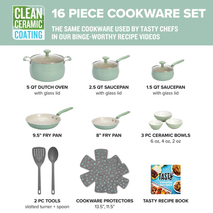 Batterie de cuisine en céramique antiadhésive en aluminium de 16 pièces