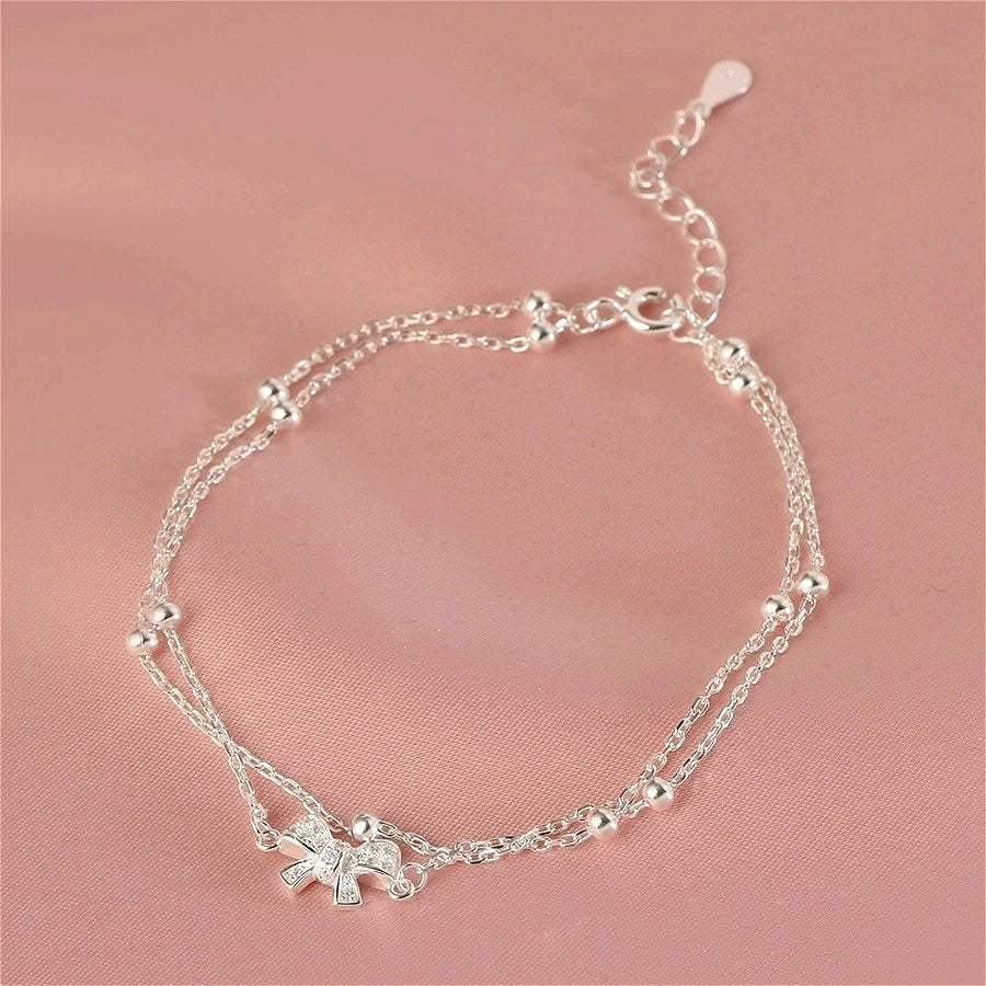Silver Color Butterfly Zircon Tassel Anklet