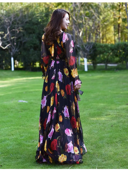 Robe longue d'été à fleurs style bohème