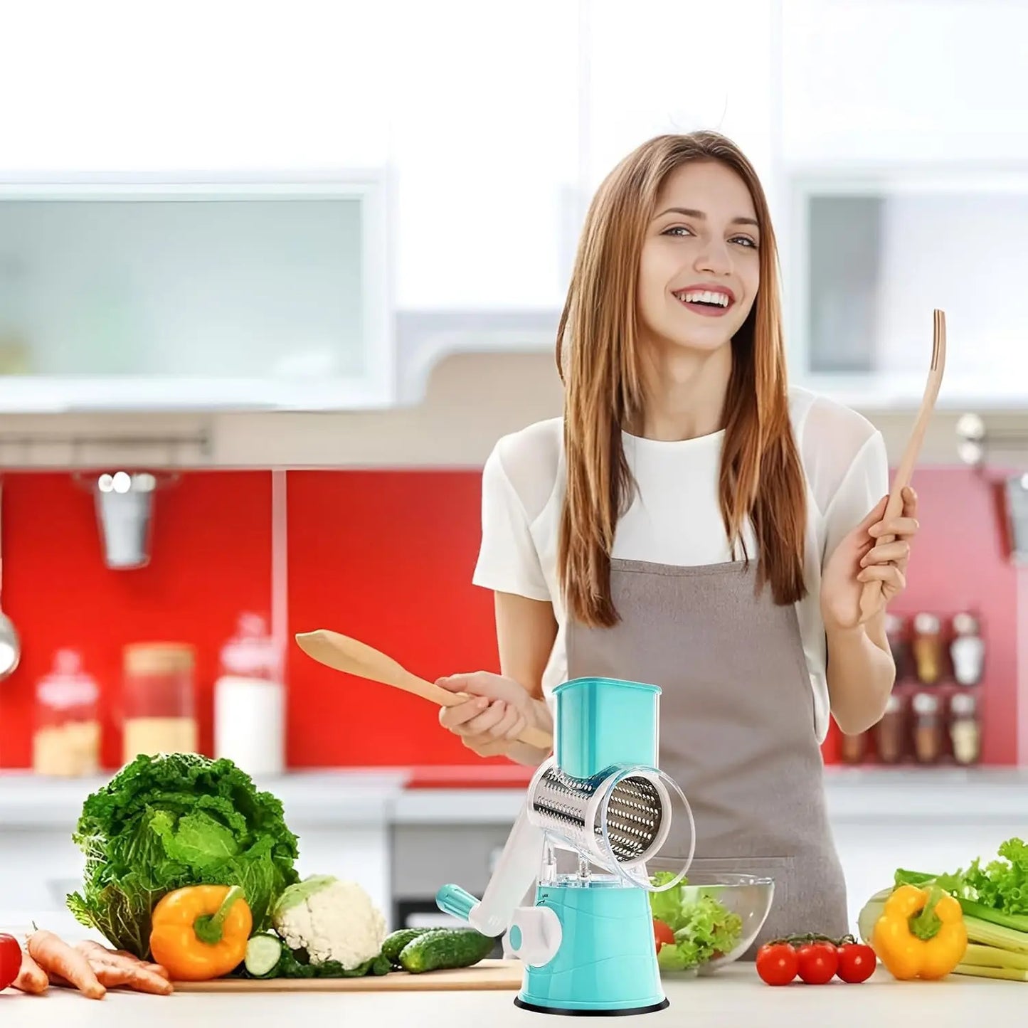 Multifunctional Hand Crank Drum Vegetable Slicer with Interchangeable Blades