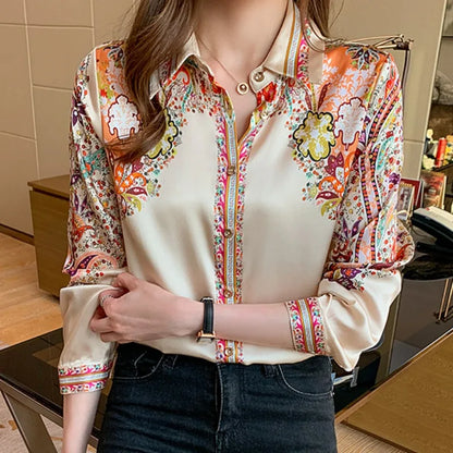 Long Sleeve Floral Print Casual Tops