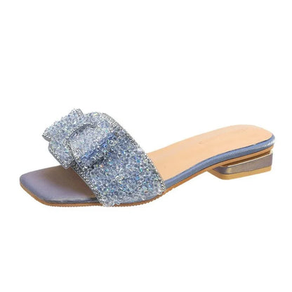 Summer Rhinestone Flat Heel Peep Toe Sandals